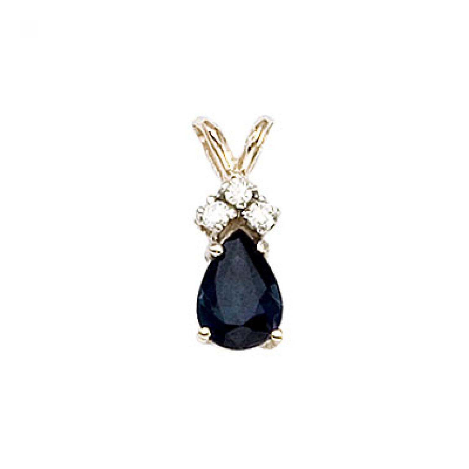 14K Yellow Gold Pear Sapphire and Diamond Pendant