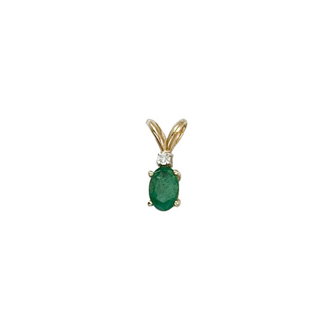 14K Yellow Gold Oval Emerald and Diamond Pendant