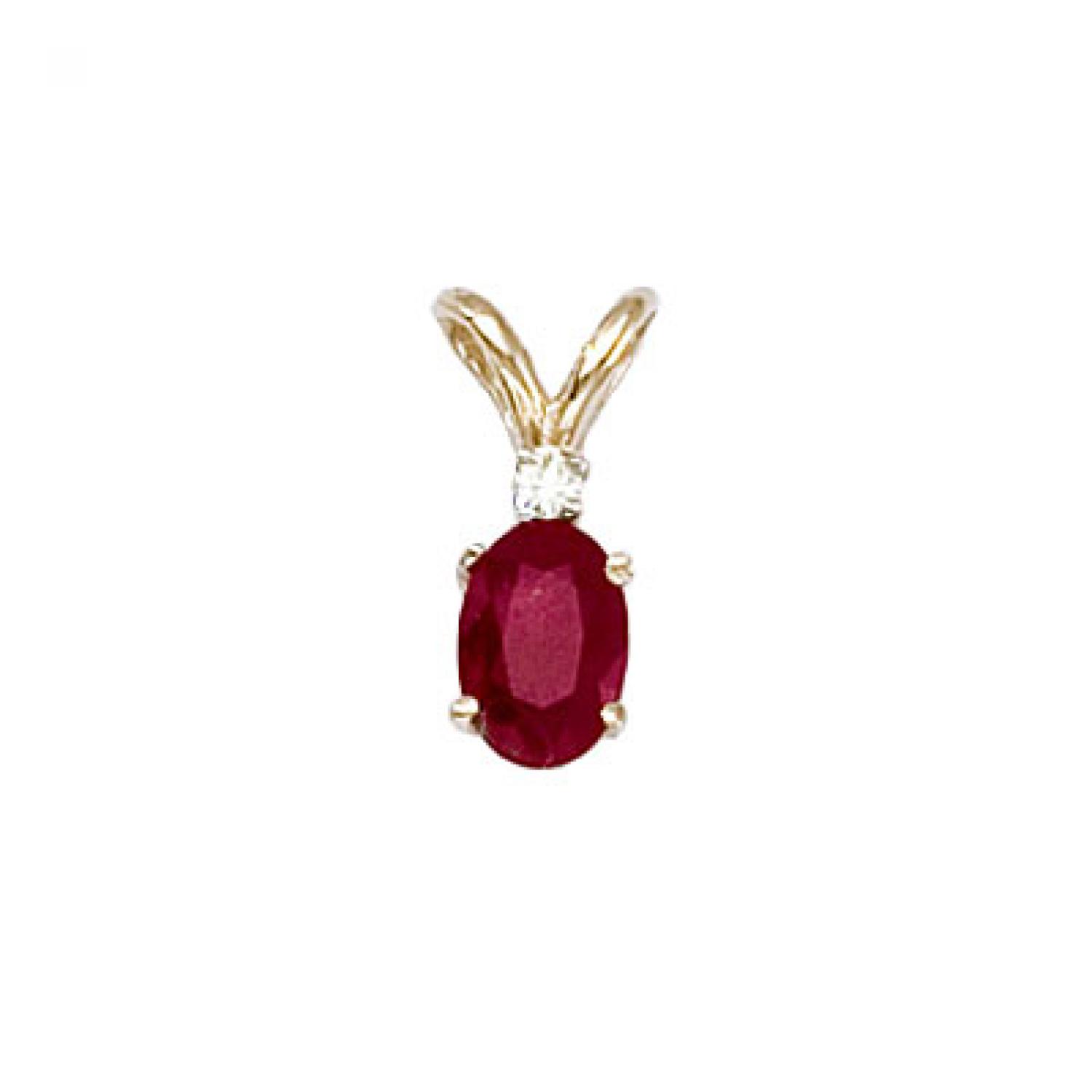 14K Yellow Gold Oval Ruby and Diamond Pendant