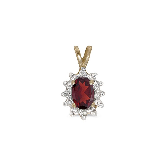 10k Yellow Gold Oval Garnet And Diamond Pendant