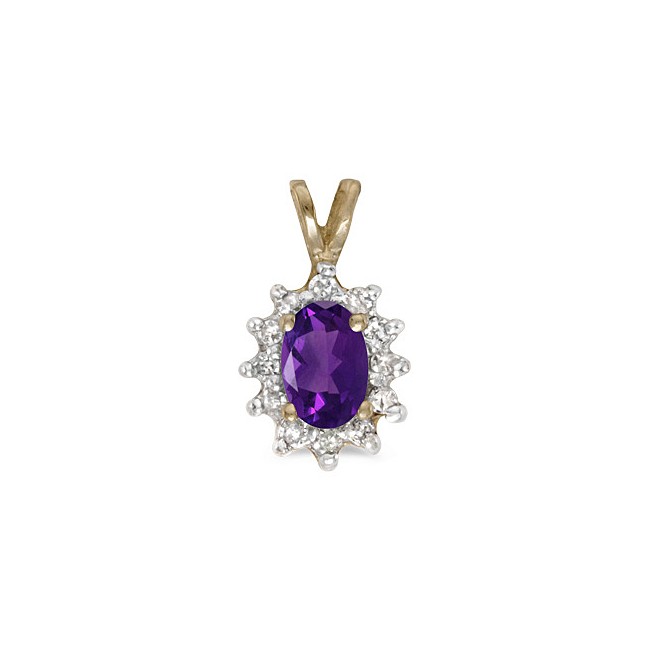 10k Yellow Gold Oval Amethyst And Diamond Pendant