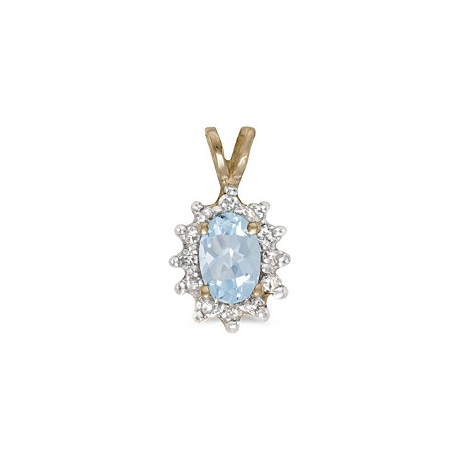 10k Yellow Gold Oval Aquamarine And Diamond Pendant