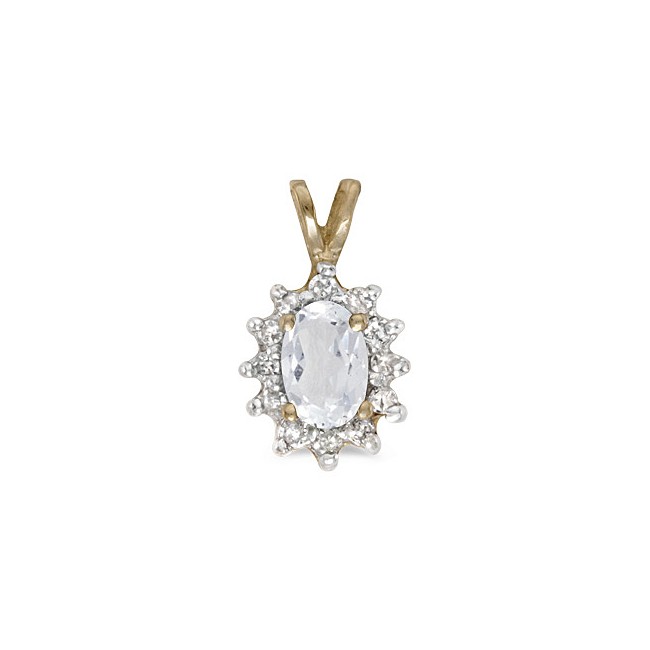 10k Yellow Gold Oval White Topaz And Diamond Pendant