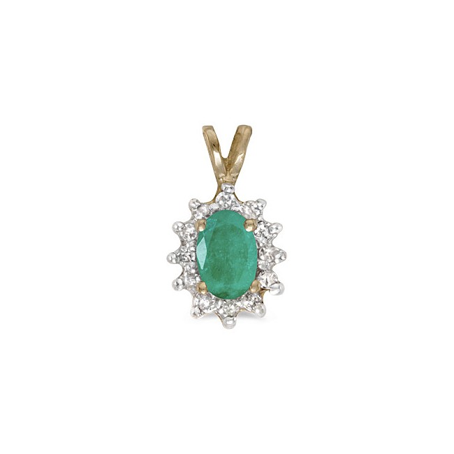 10k Yellow Gold Oval Emerald And Diamond Pendant