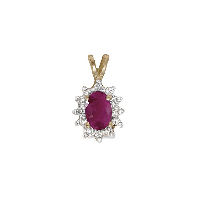 10k Yellow Gold Oval Ruby And Diamond Pendant