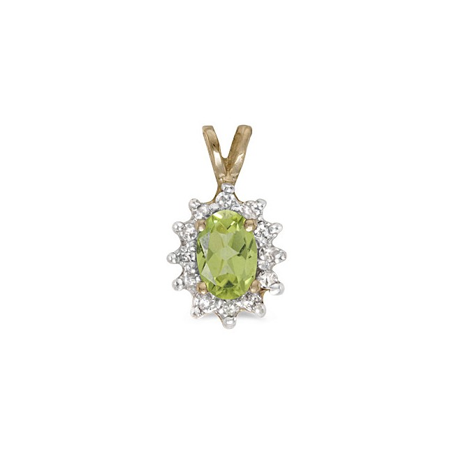 10k Yellow Gold Oval Peridot And Diamond Pendant