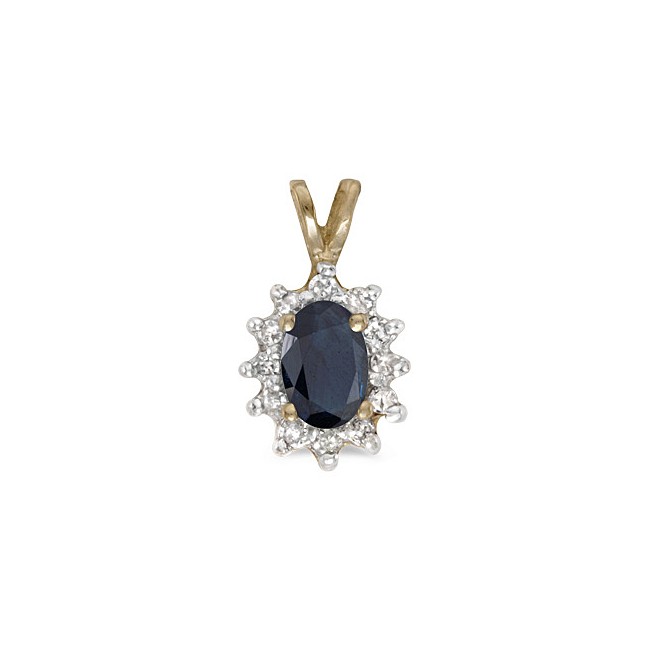 10k Yellow Gold Oval Sapphire And Diamond Pendant