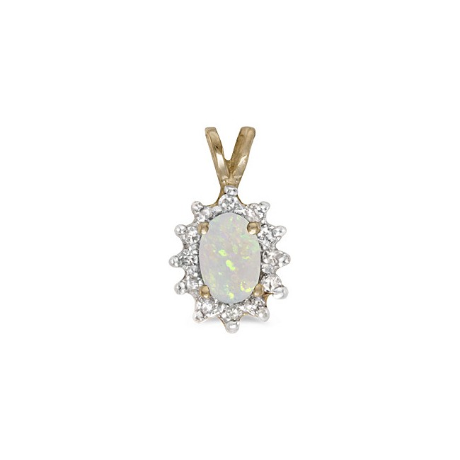 10k Yellow Gold Oval Opal And Diamond Pendant