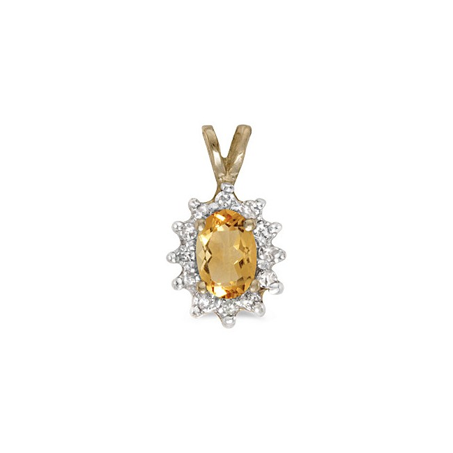 10k Yellow Gold Oval Citrine And Diamond Pendant