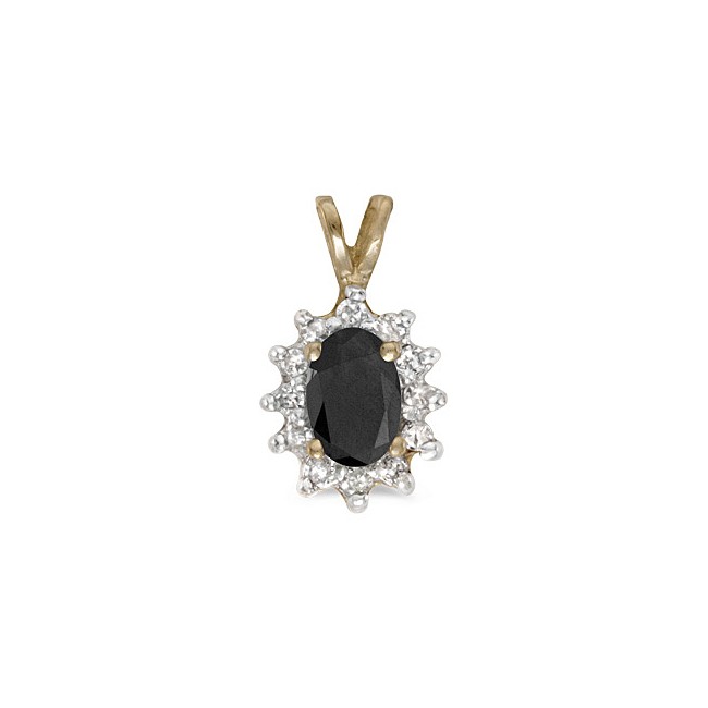 10k Yellow Gold Oval Onyx And Diamond Pendant