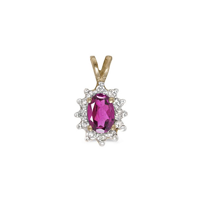 10k Yellow Gold Oval Pink Topaz And Diamond Pendant