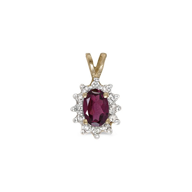 10k Yellow Gold Oval Rhodolite Garnet And Diamond Pendant