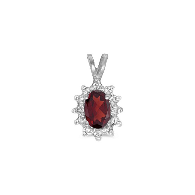 10k White Gold Oval Garnet And Diamond Pendant