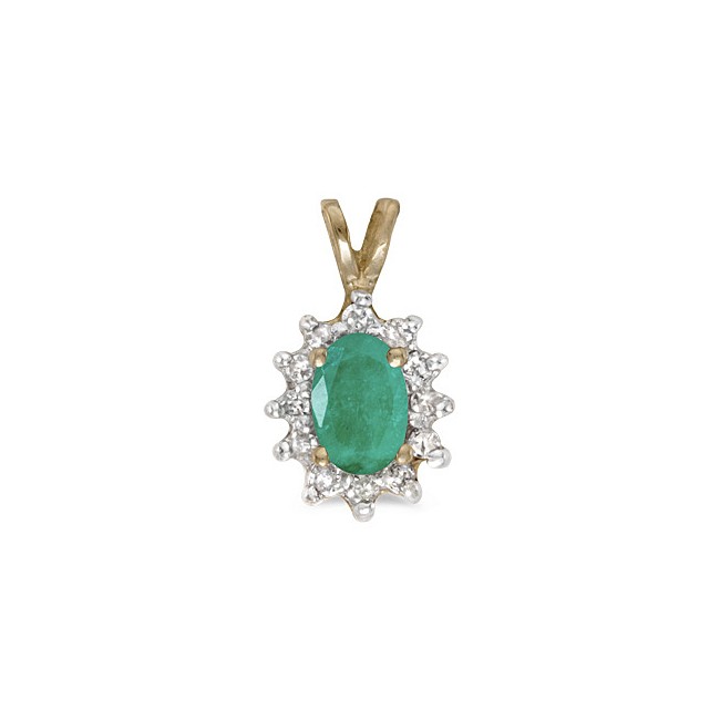 14k Yellow Gold Oval Emerald And Diamond Pendant