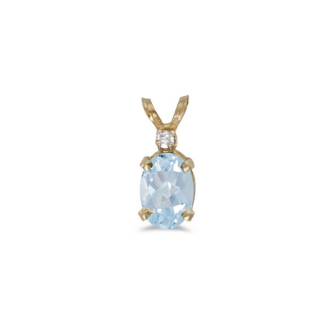 14k Yellow Gold Oval Aquamarine And Diamond Pendant