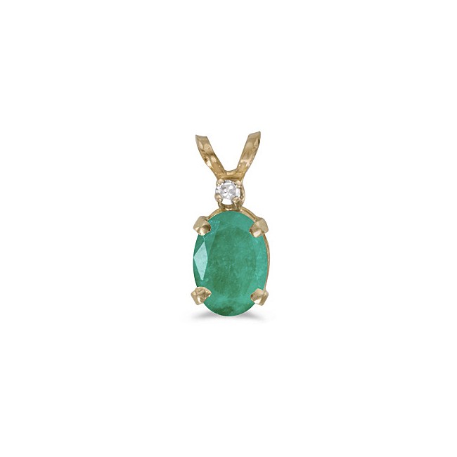 14k Yellow Gold Oval Emerald And Diamond Pendant