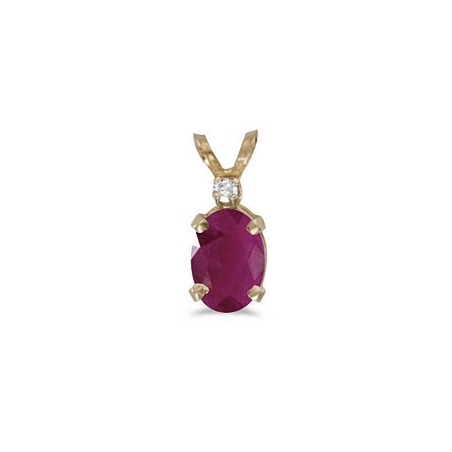 14k Yellow Gold Oval Ruby And Diamond Pendant