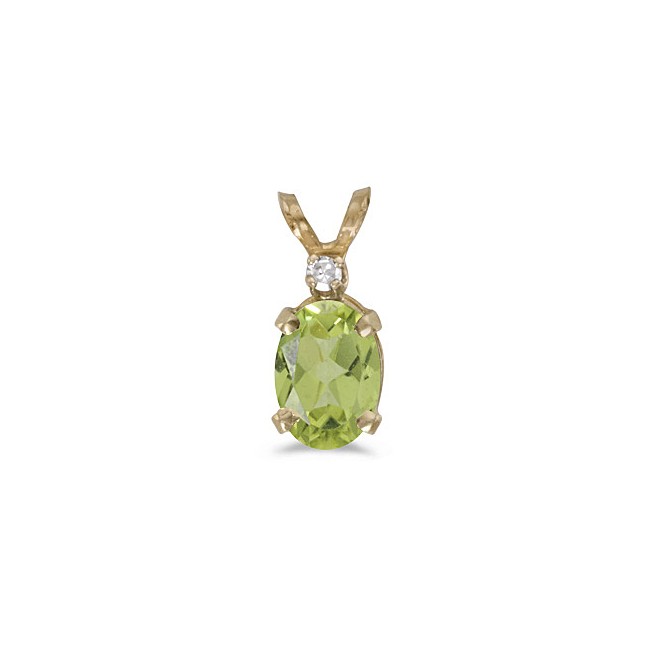 14k Yellow Gold Oval Peridot And Diamond Pendant