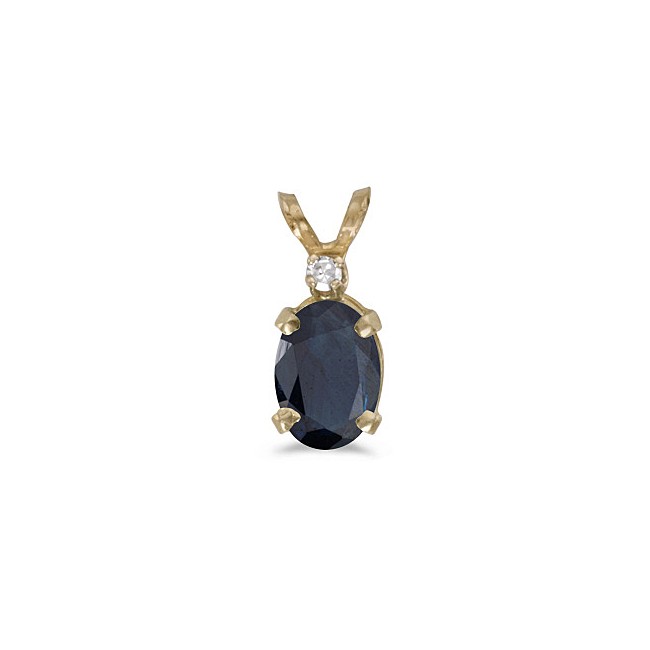 14k Yellow Gold Oval Sapphire And Diamond Pendant