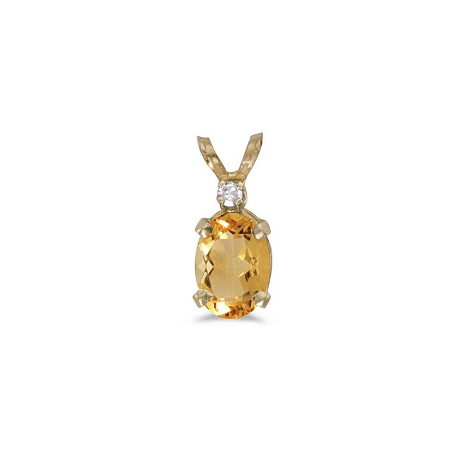 14k Yellow Gold Oval Citrine And Diamond Pendant