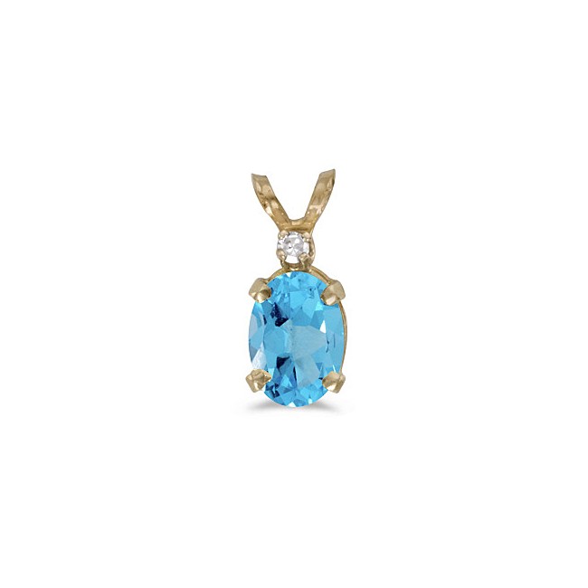 14k Yellow Gold Oval Blue Topaz And Diamond Pendant