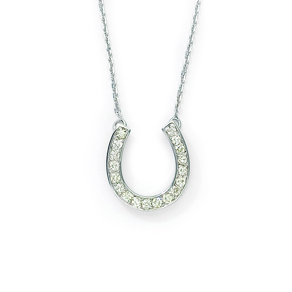 14K White Gold Diamond Horseshoe Necklace