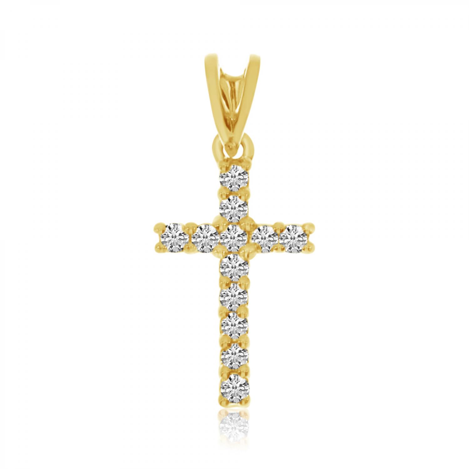 14K Yellow Gold Diamond Cross Pendant