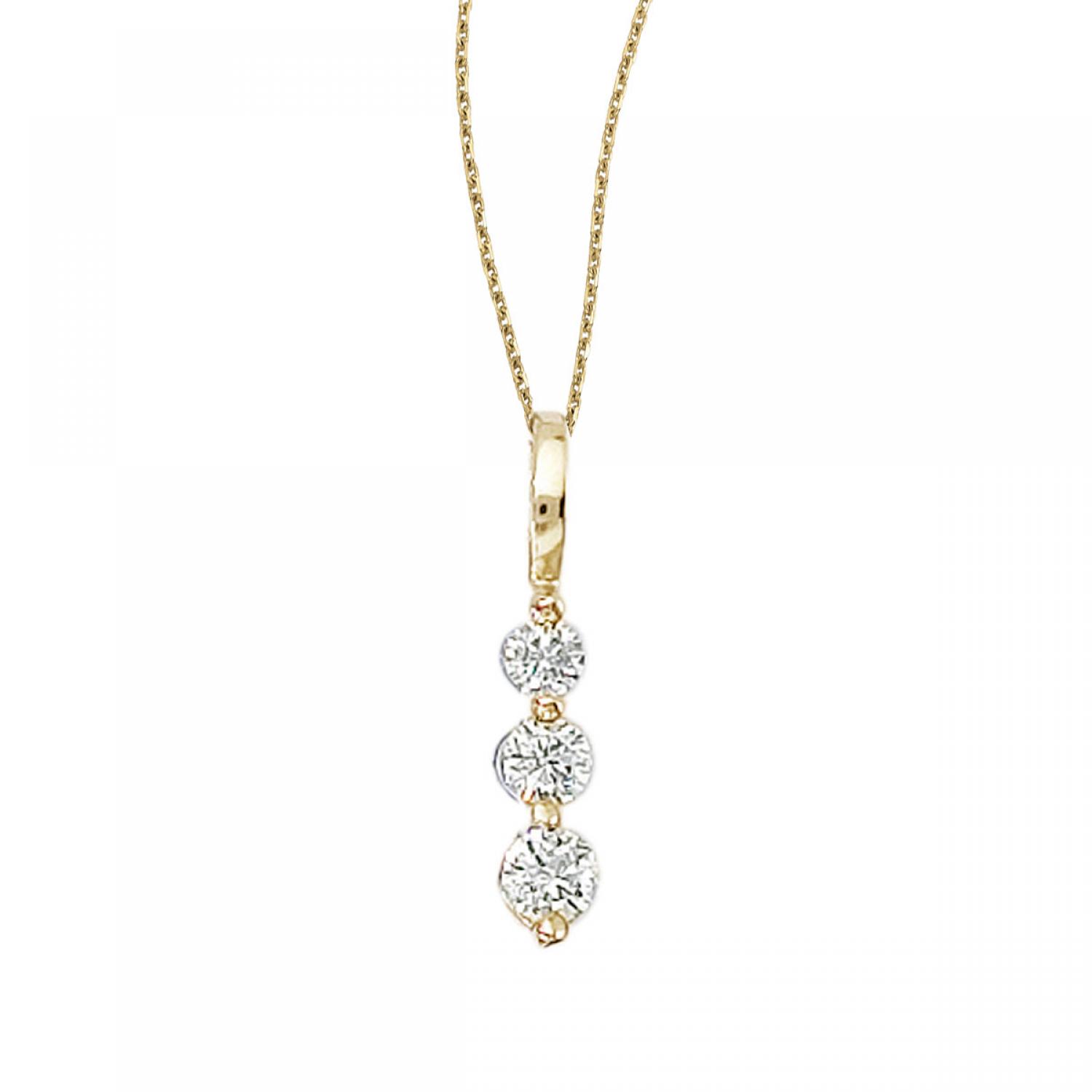 14k Yellow Gold 0.25 Ct Three Stone Diamond Pendant