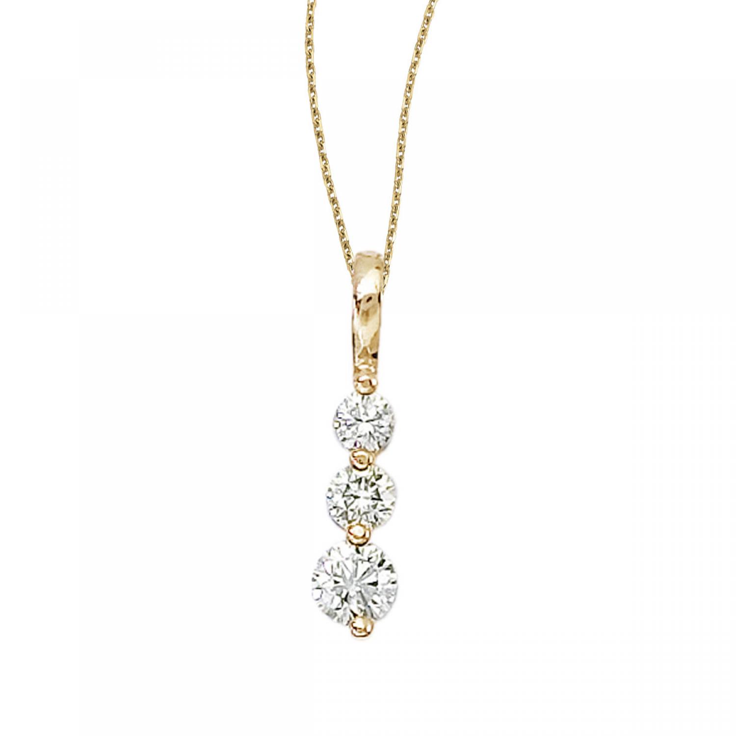 14k Yellow Gold 0.50 Ct Three Stone Diamond Pendant