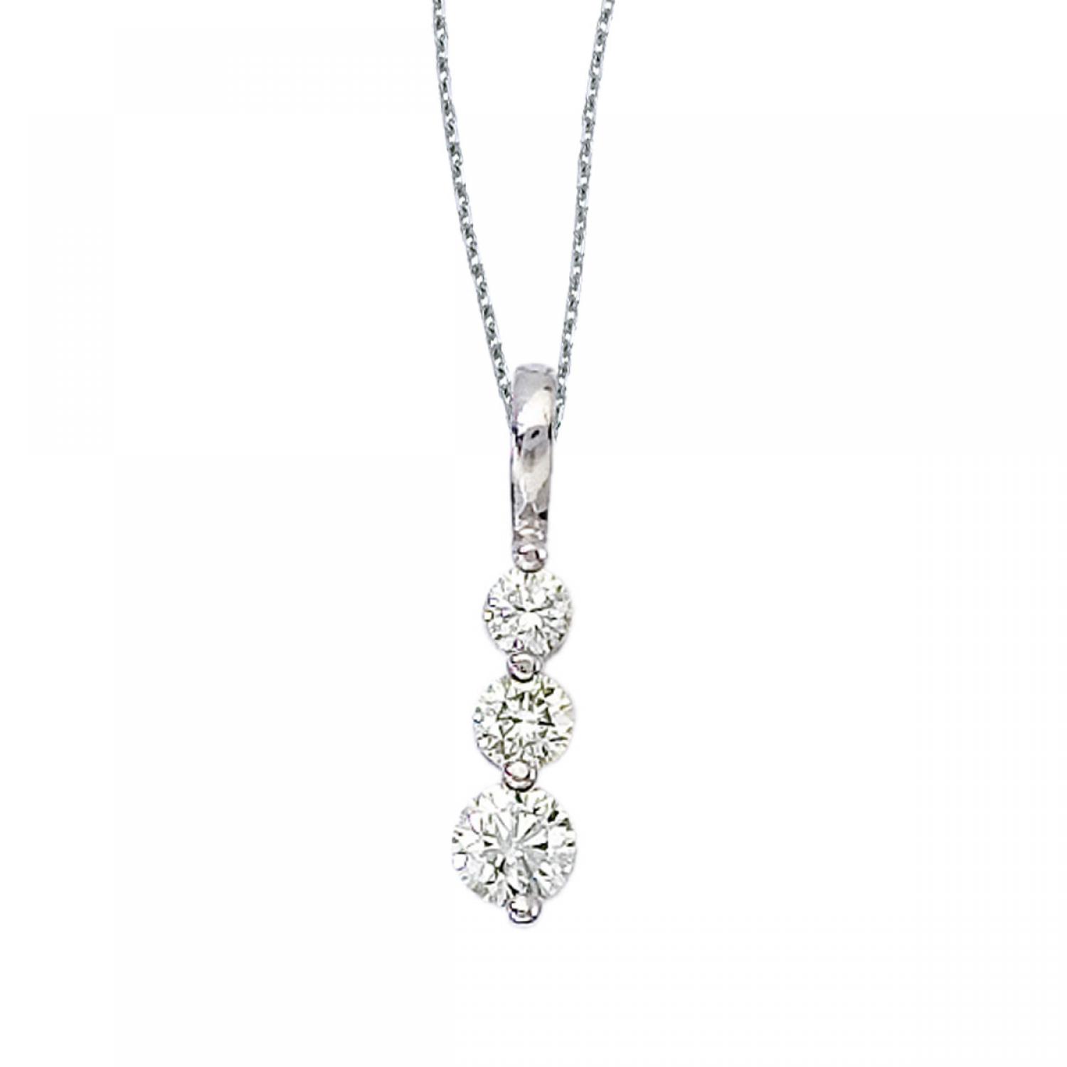 14k White Gold 0.50 Ct Three Stone Diamond Pendant