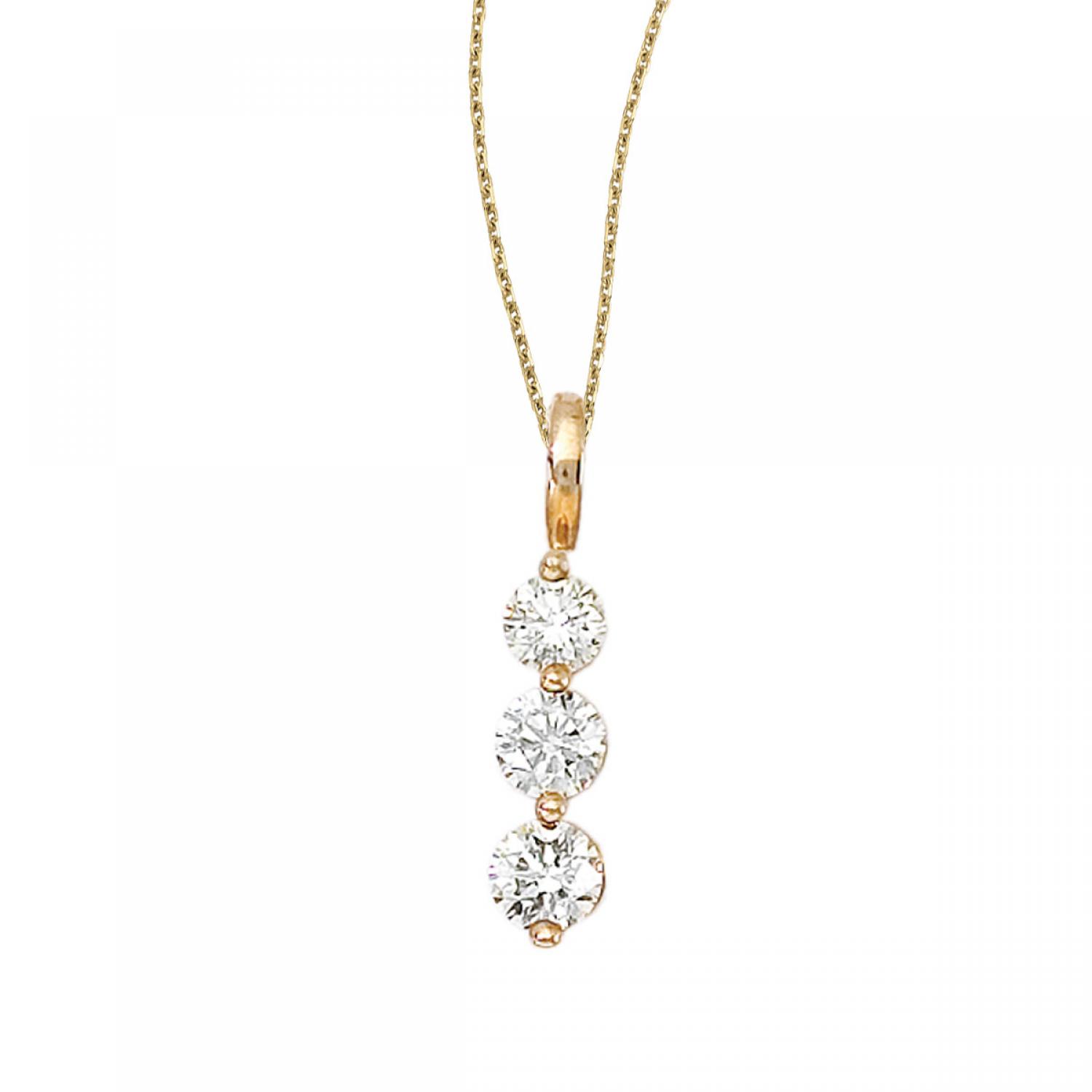 14k Yellow Gold .75 Ct Three Stone Diamond Pendant