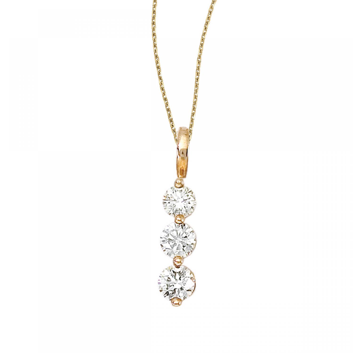 14k Yellow Gold .75 Ct Three Stone Diamond Pendant