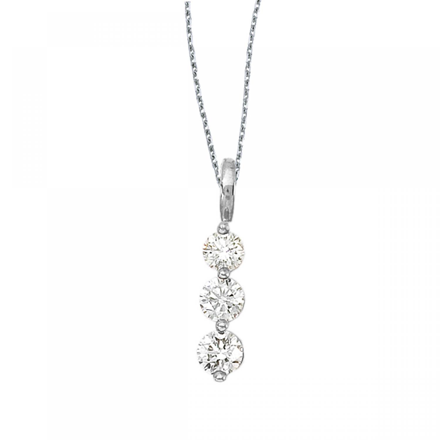 14k White Gold .75 Ct Three Stone Diamond Pendant