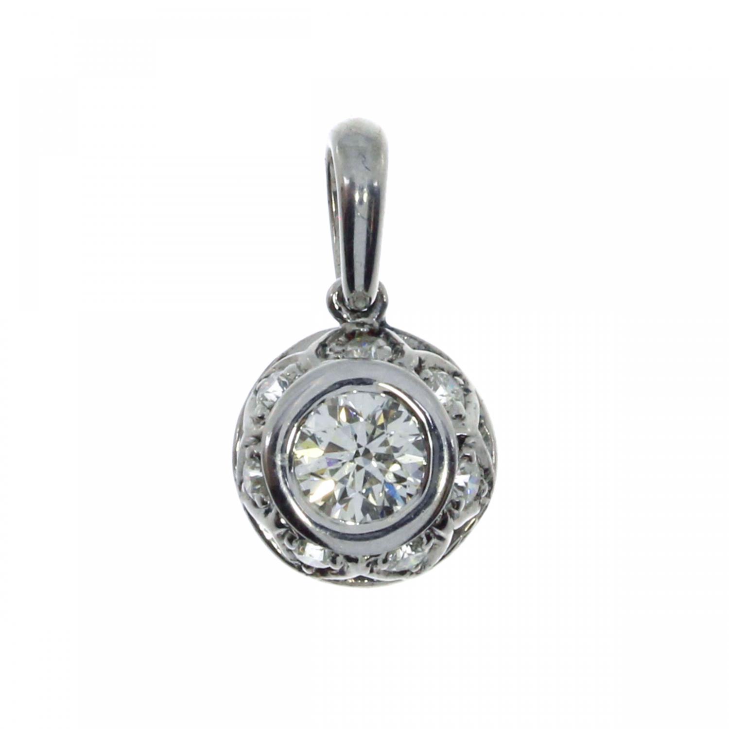 14K White Gold .66 Ct Round Diamond Disc Pendant