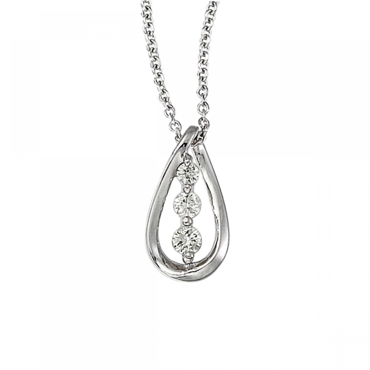 14K White Gold Three Stone Diamond Teardrop Fashion Pendant