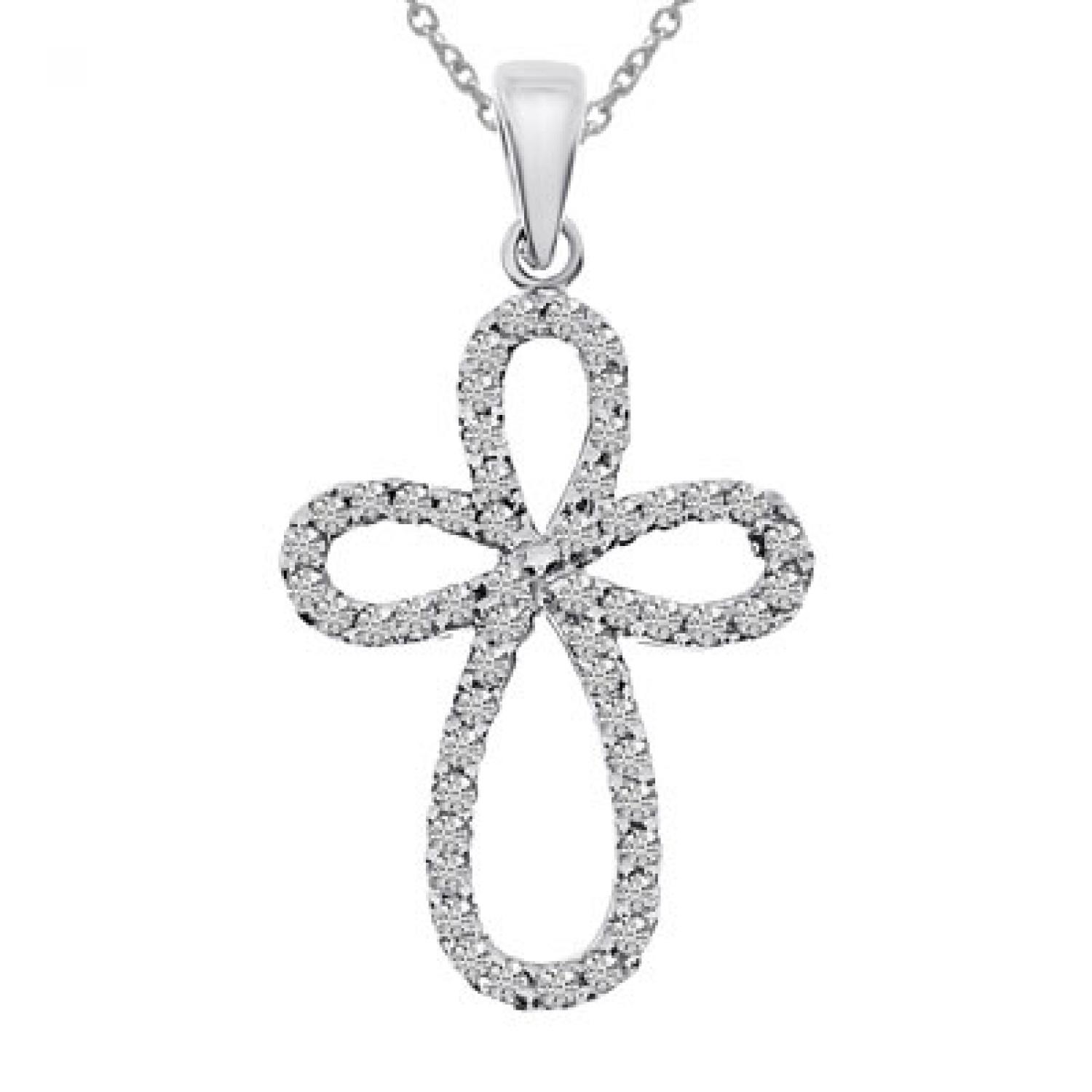 14K White Gold .25 Ct Diamond Cross Pendant