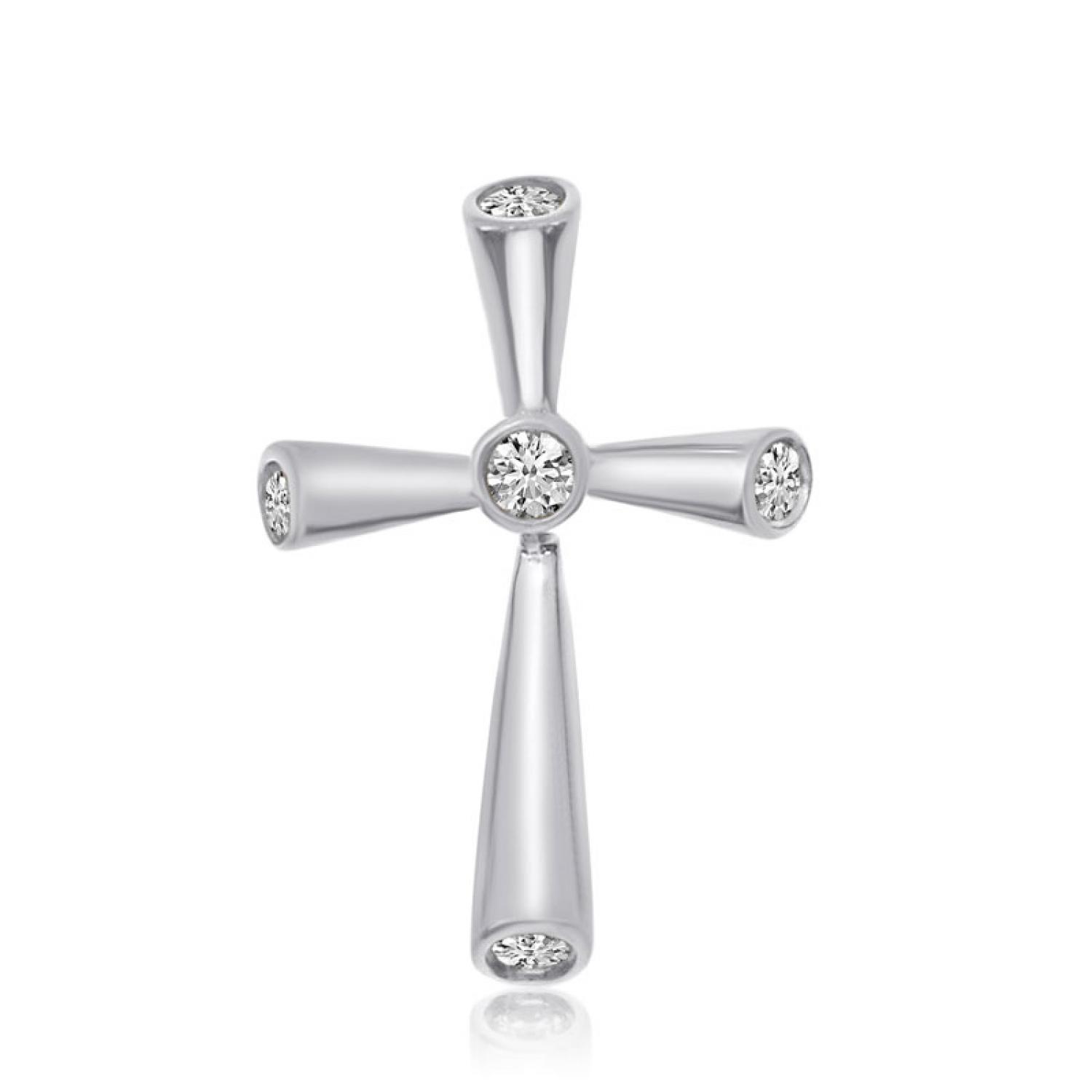 14K White Gold Contemporary Diamond Cross Pendant