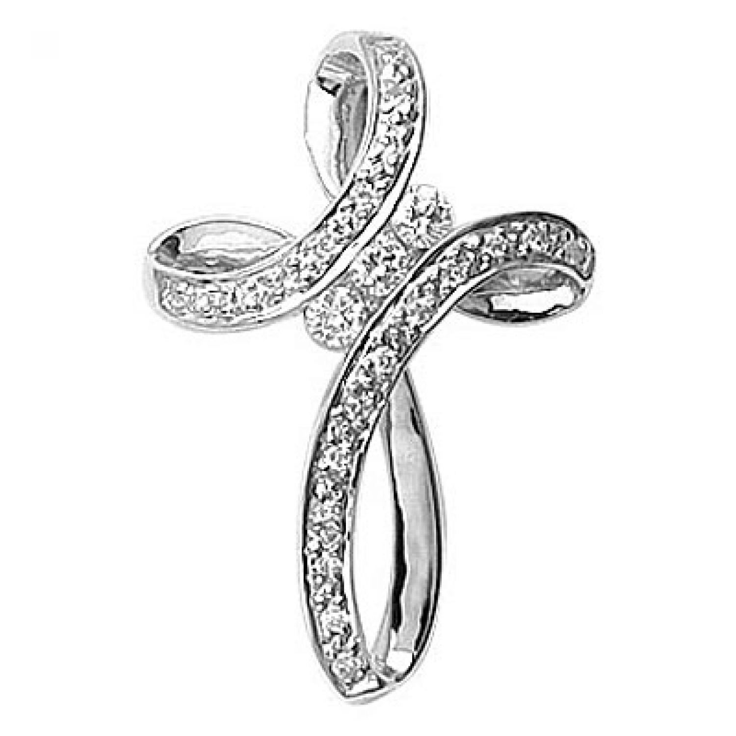 14K White Gold Diamond Cross Pendant