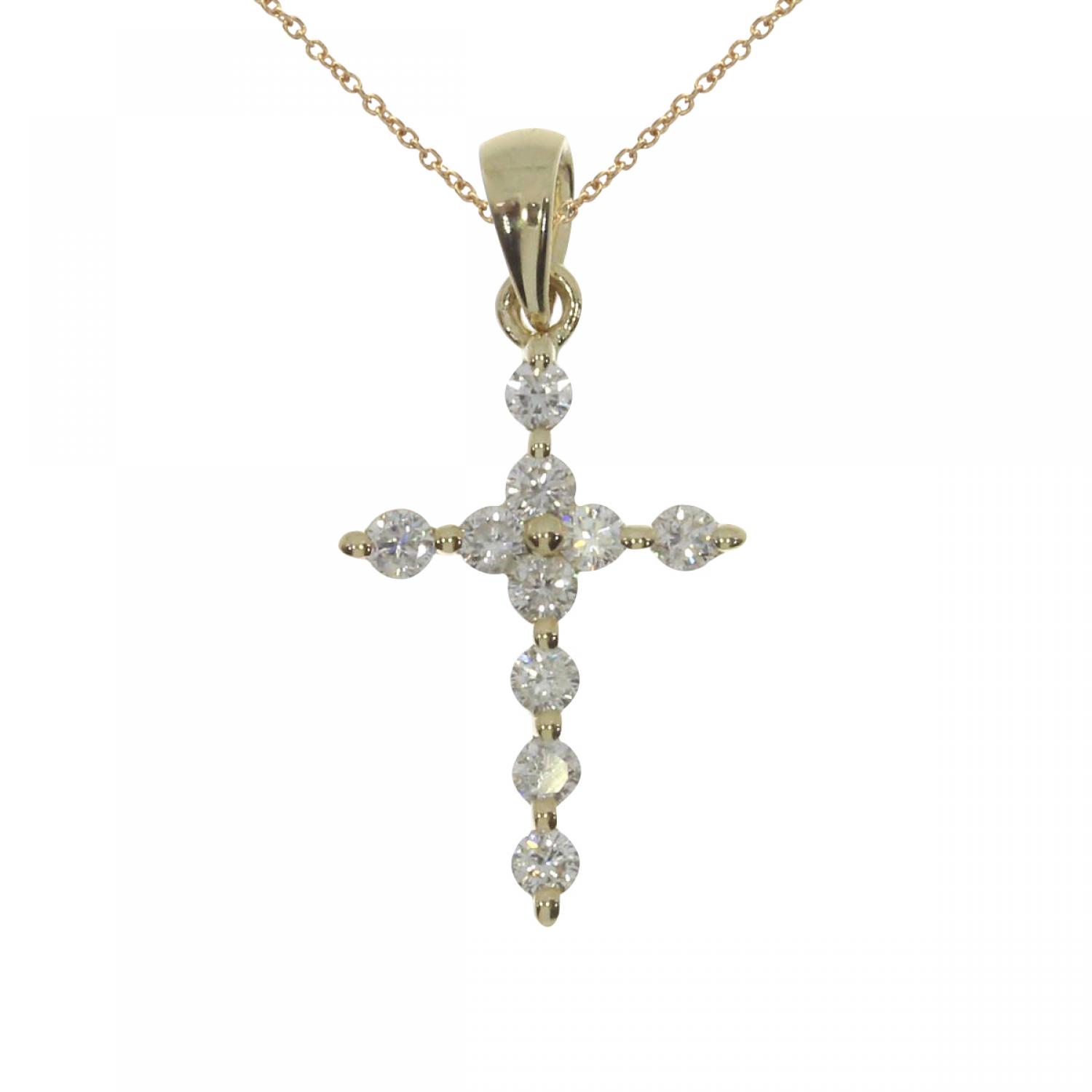 14K Yellow Gold Diamond Cross Pendant