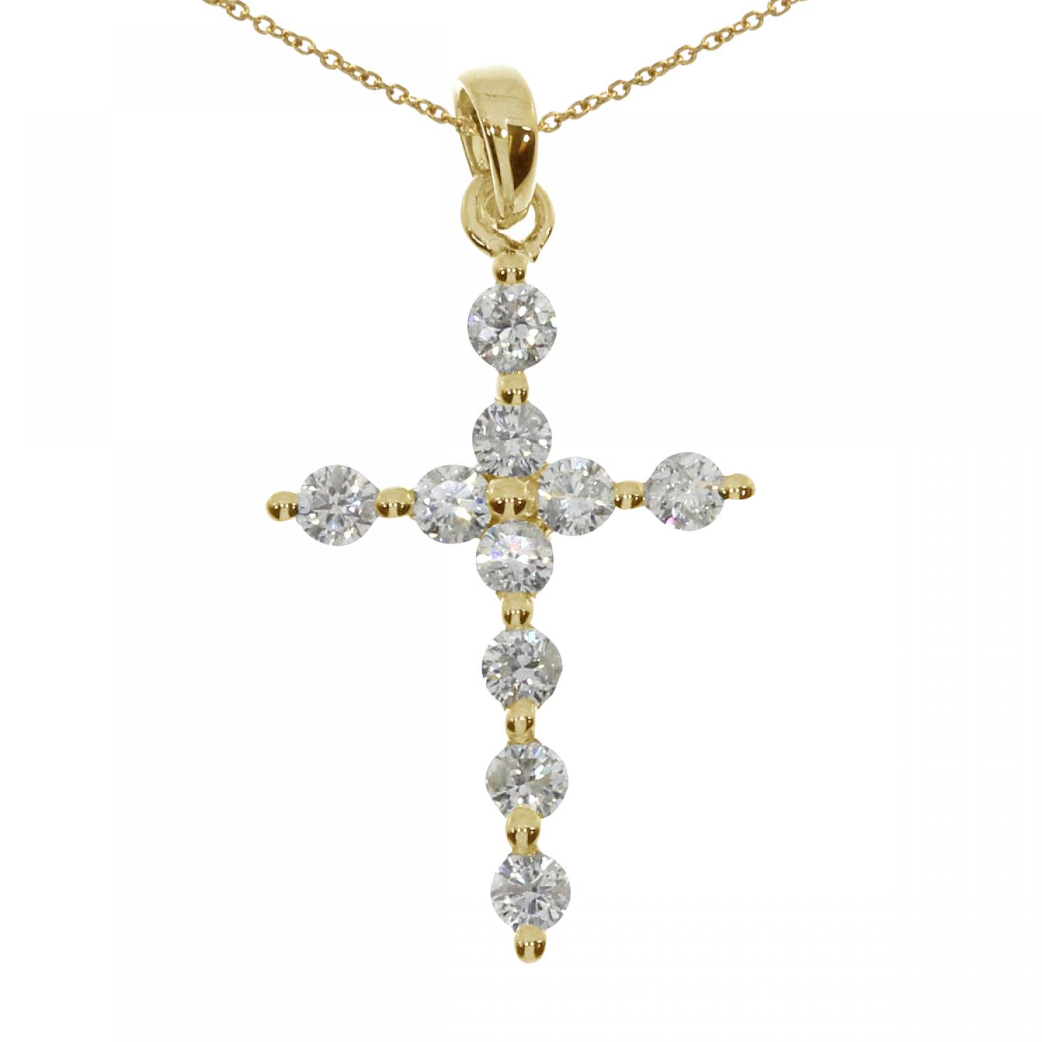 14K Yellow Gold Diamond Cross Pendant