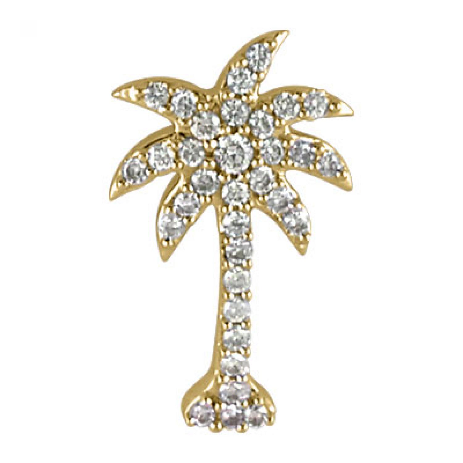 14K Yellow Gold .25 Ct Diamond Palm Tree Pendant