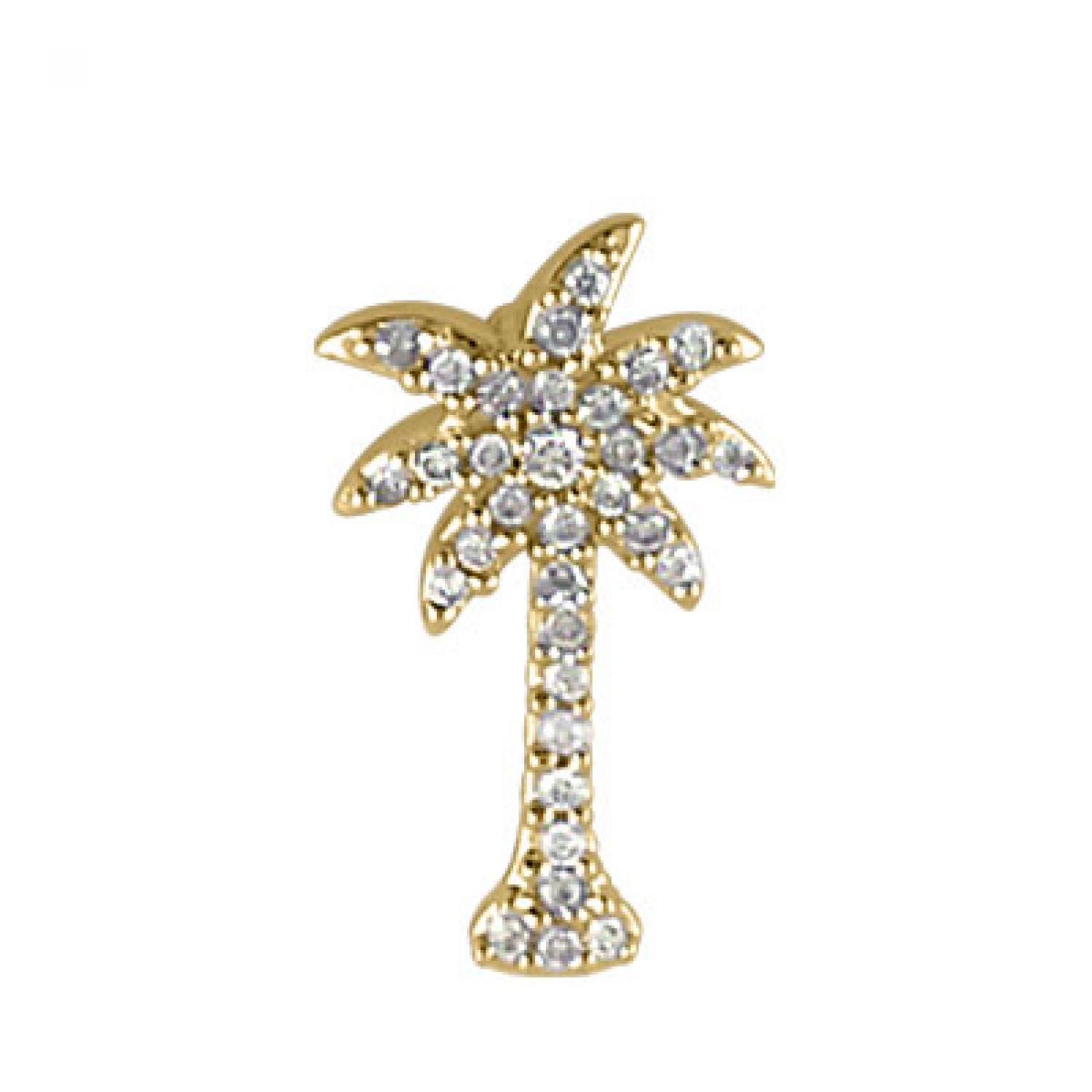 14K Yellow Gold .10 Ct Diamond Palm Tree Pendant