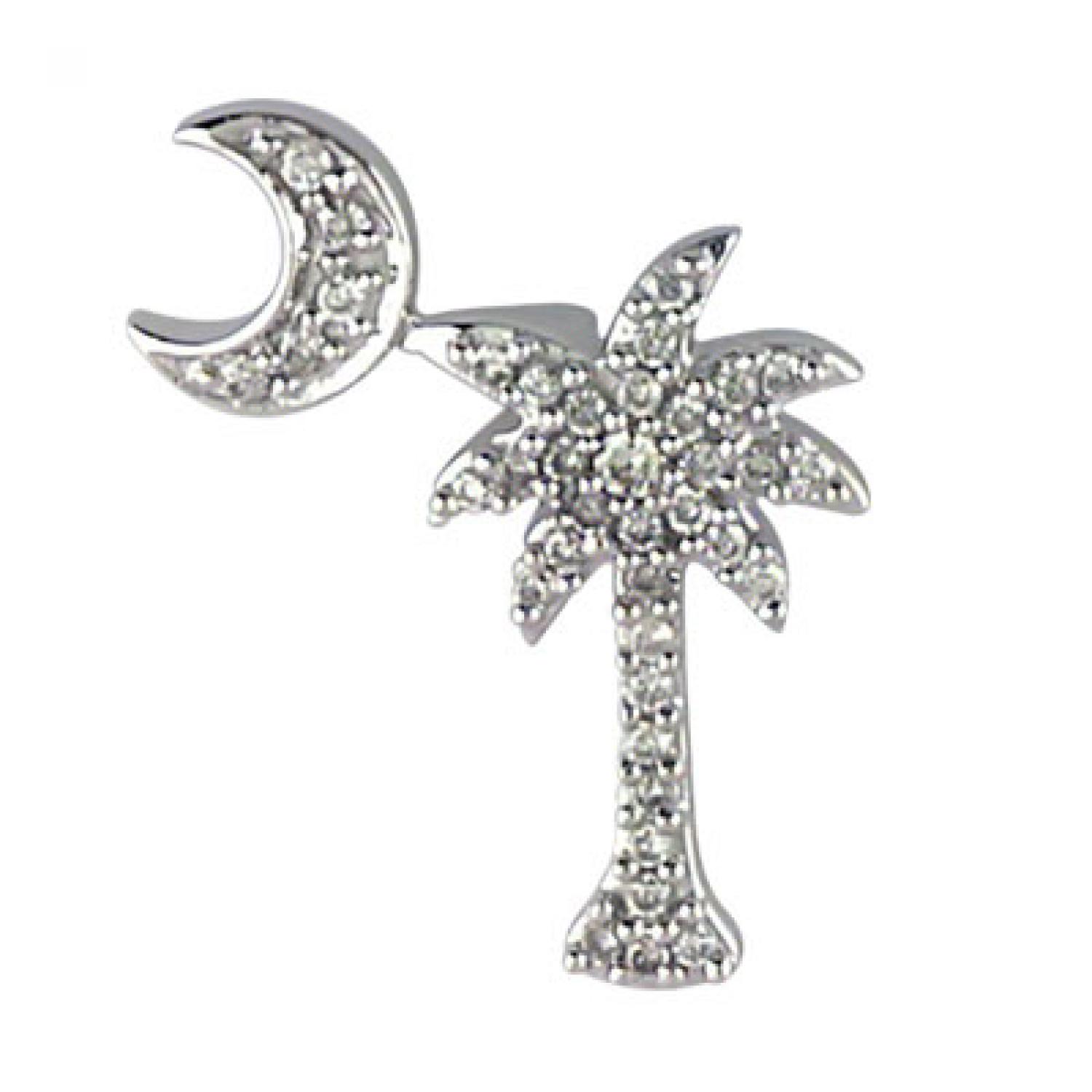 14K White Gold .15 Ct Diamond Palm Tree and Crescent Moon Pendant