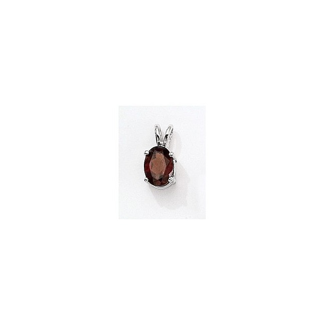 14K White Gold Oval Garnet Pendant