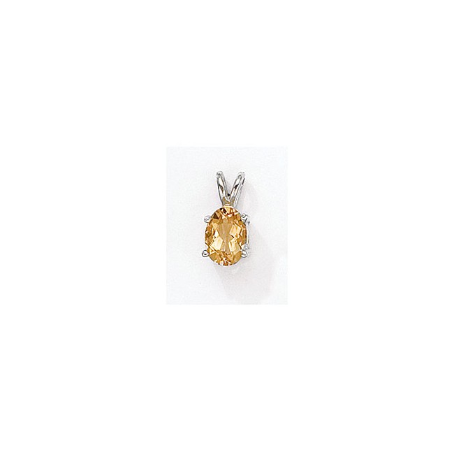 14K White Gold Oval Citrine Pendant