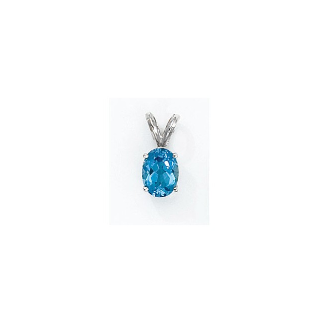 14K White Gold Oval Blue Topaz Pendant