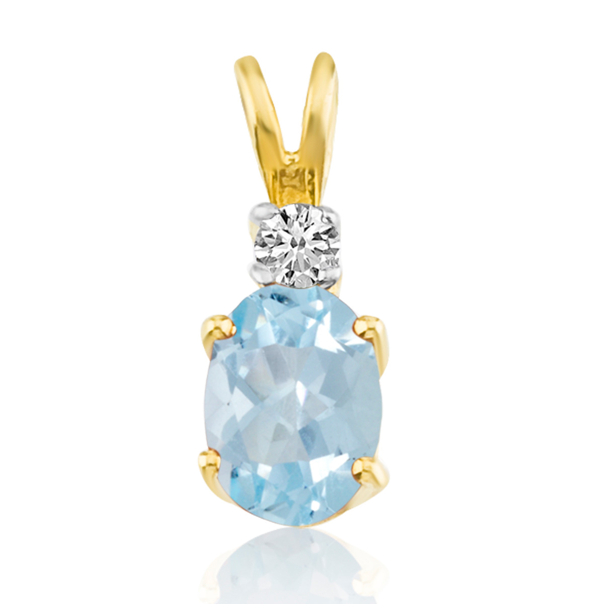 14K Yellow Gold Oval Aquamarine & Diamond Pendant