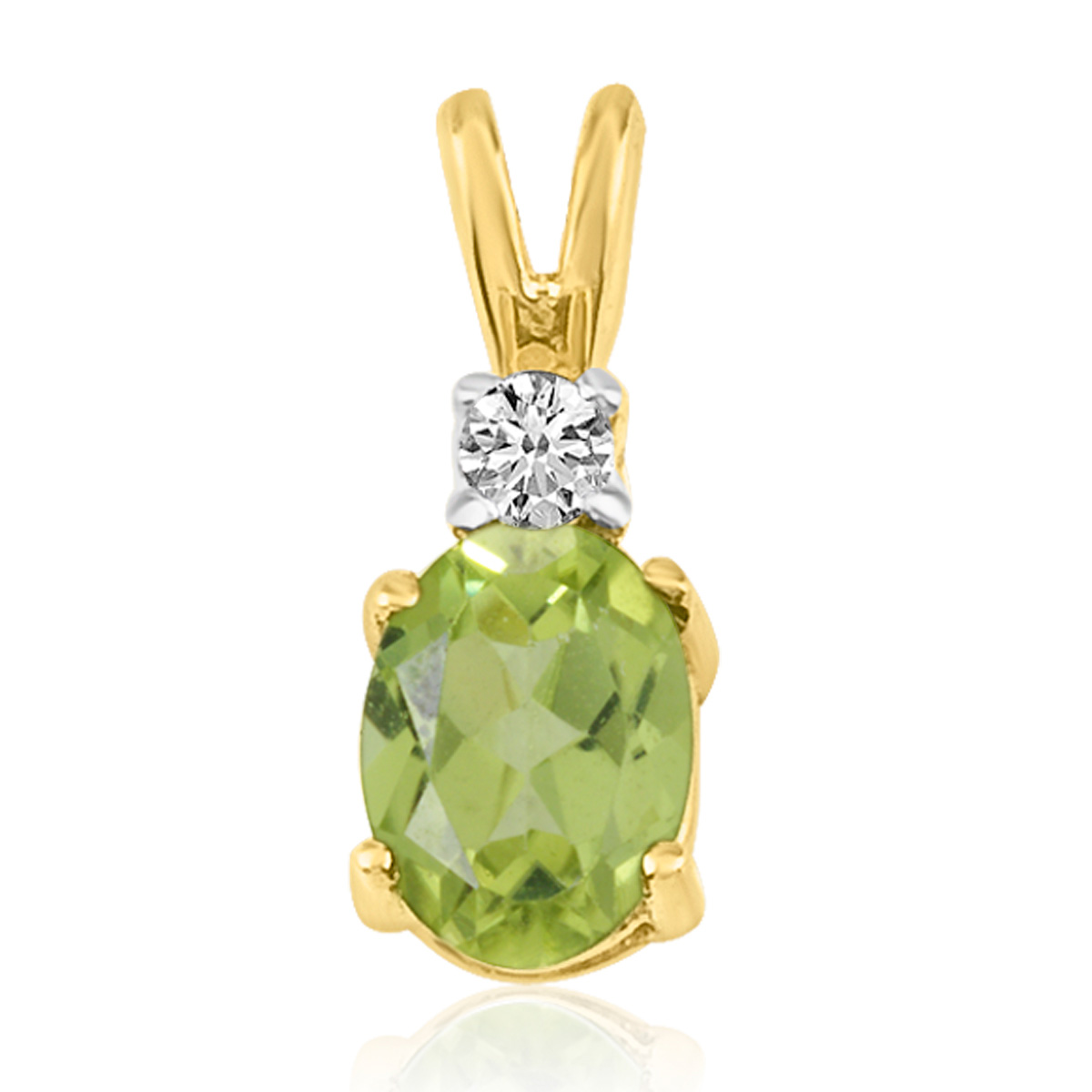 14K Yellow Gold Oval Peridot & Diamond Pendant