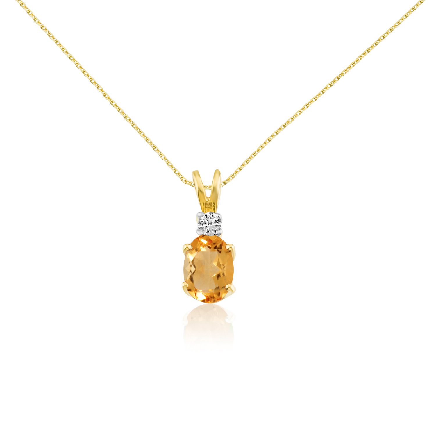 14K Yellow Gold Oval Citrine & Diamond Pendant