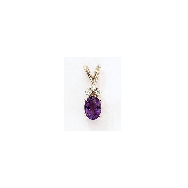 14K Yellow Gold Oval Amethyst and Diamond Pendant